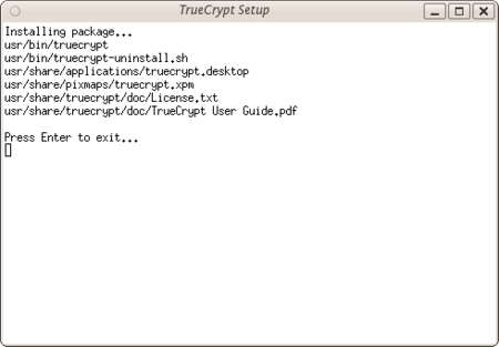 Truecrypt install finished… press Enter to exit